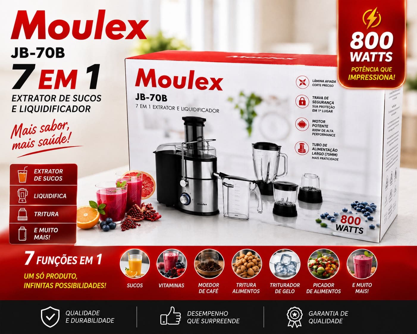 Liquificador Moulex JB-70B – 7 em 1