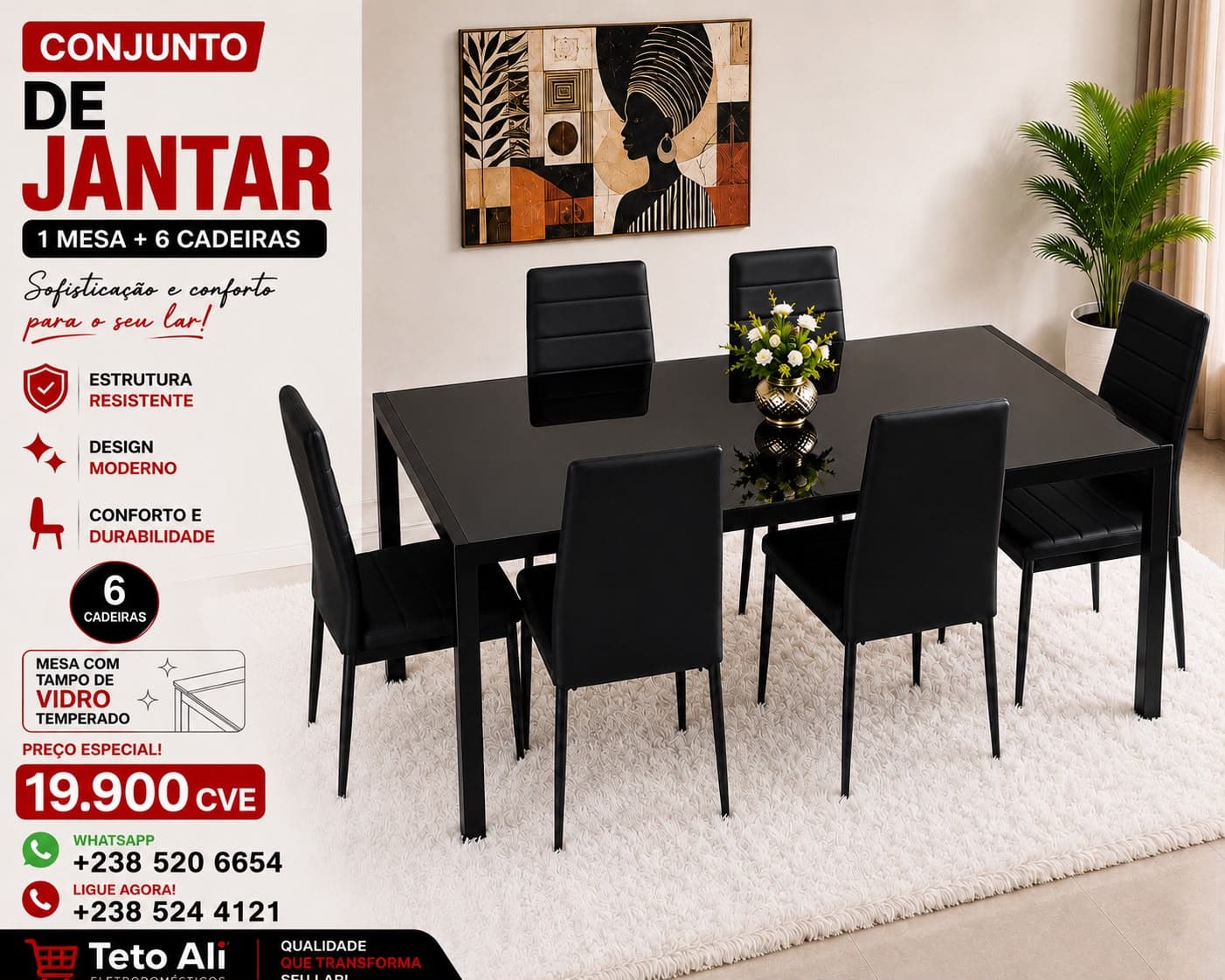 Mesa 6 Cadeiras Cor Preto